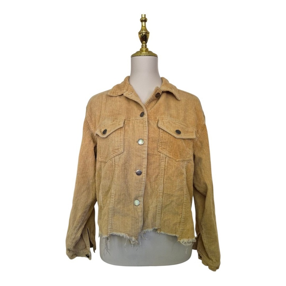 POL Women's Sm Boho Corduroy Jacket Tan Brown Raw‎ Hem Distressed Hippie Western